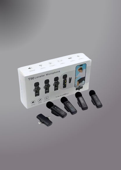 Latest T90 2-in-1 Connectivity 4 Wireless Mic Lavalier Microphone Digital Display Noise Cancelling