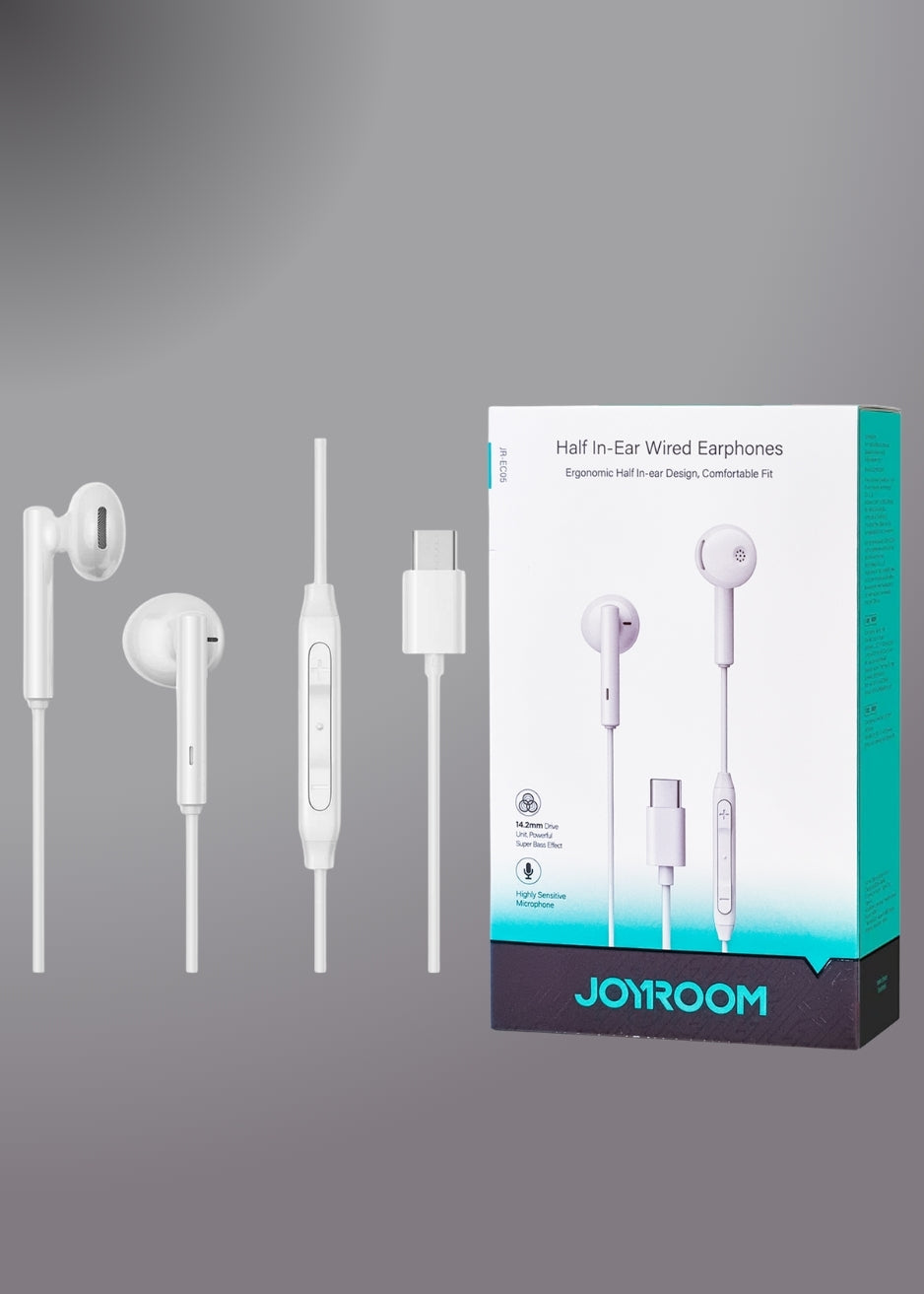 Joyroom-ec05 Type-c Series Half In-ear Wired Earphones-white