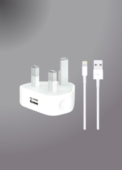 Iphone Usb 5W Power Adaptor UK Pin With Lightning to Usb Cable