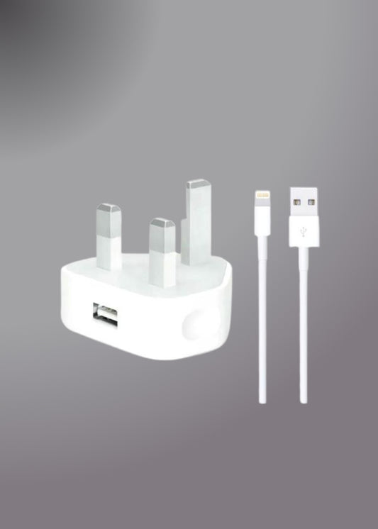 Iphone Usb 5W Power Adaptor UK Pin With Lightning to Usb Cable