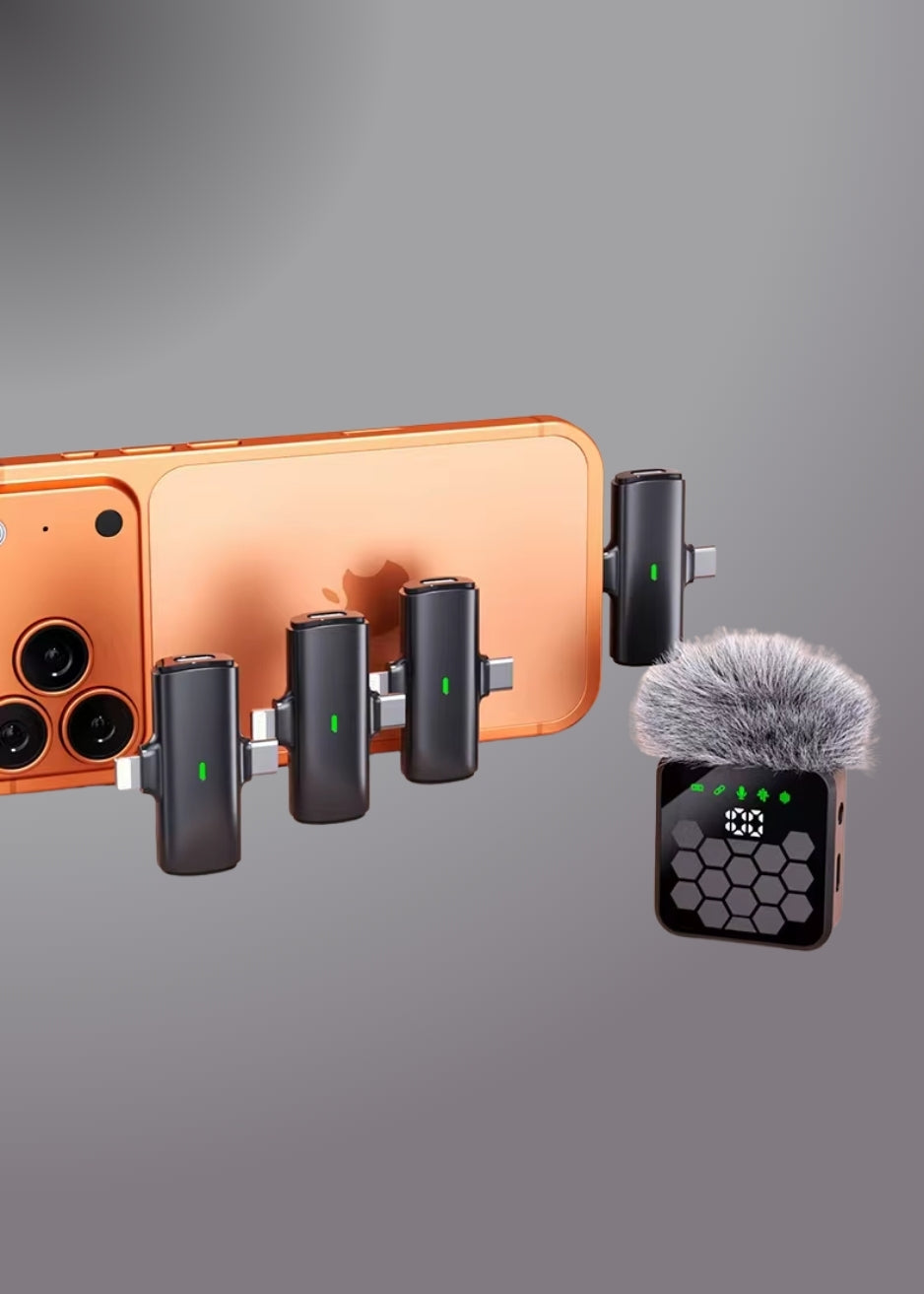 QY66 Wireless Lavalier Microphone with 4 Receivers Noise-Canceling Technology Type C & Lightning Connector