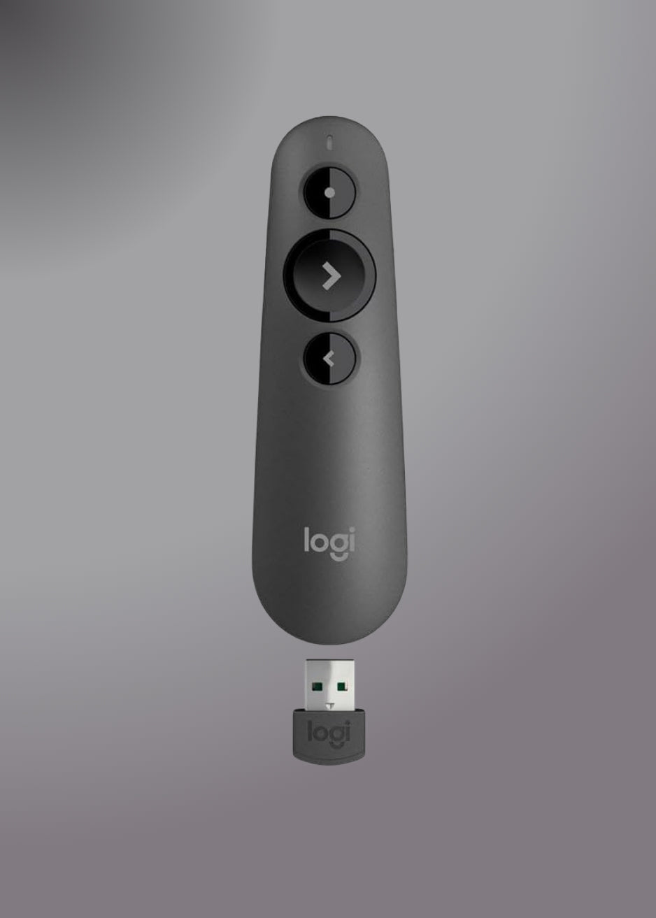 Logitech R500 Laser Presentation Remote Clicker with Dual Connectivity Bluetooth or USB for Powerpoint, Keynote, Google Slides, Wireless Presenter
