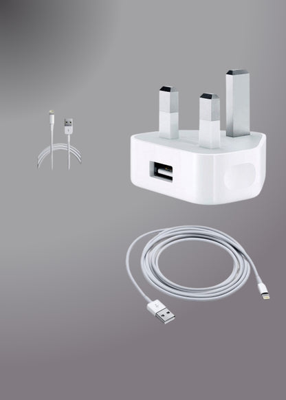 Iphone Usb 5W Power Adaptor UK Pin With Lightning to Usb Cable