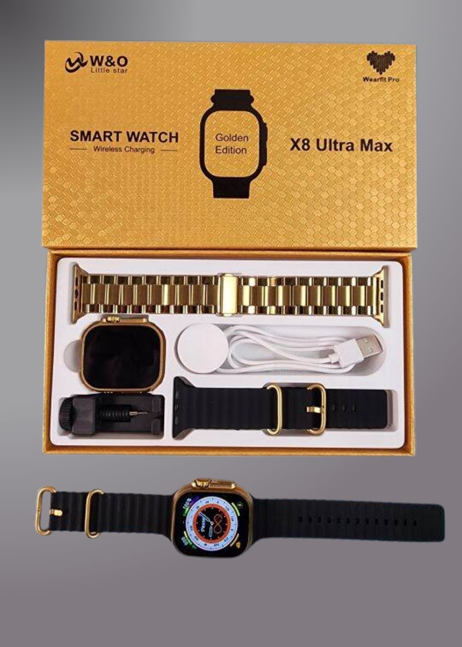 2.2 INCH X8 ULTRA MAX WITH COMPASS SMART WATCH SERIES 8 NFC ALWAYS-ON DISPLAY & WIRELESS CHARGING WITH WEARFIT PRO APP BLACK