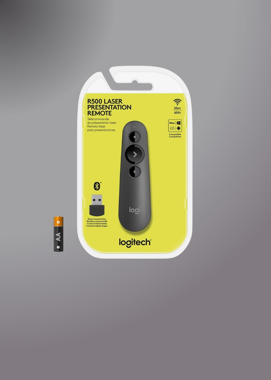 Logitech R500 Laser Presentation Remote Clicker with Dual Connectivity Bluetooth or USB for Powerpoint, Keynote, Google Slides, Wireless Presenter
