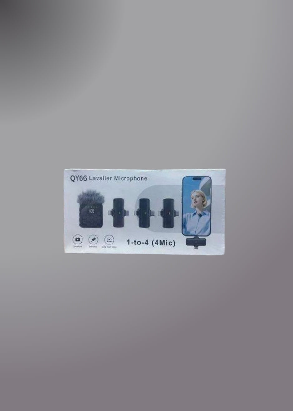 QY66 Wireless Lavalier Microphone with 4 Receivers Noise-Canceling Technology Type C & Lightning Connector