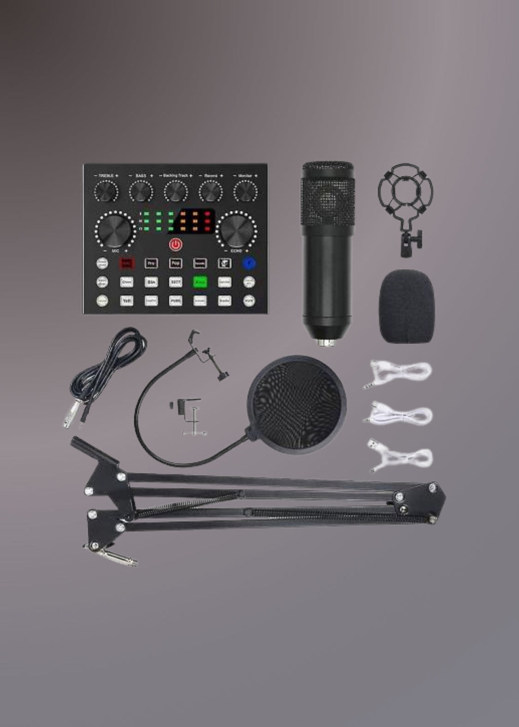 V10 BM-800 PODCAST CONDENSER MICROPHONE SET WITH LIVE SOUND CARD, RECHARGEABLE 12 KINDS OF AUXILIARY BACKGROUND FOR KARAOKE SINGING, YOUTUBE RECORDING MIC