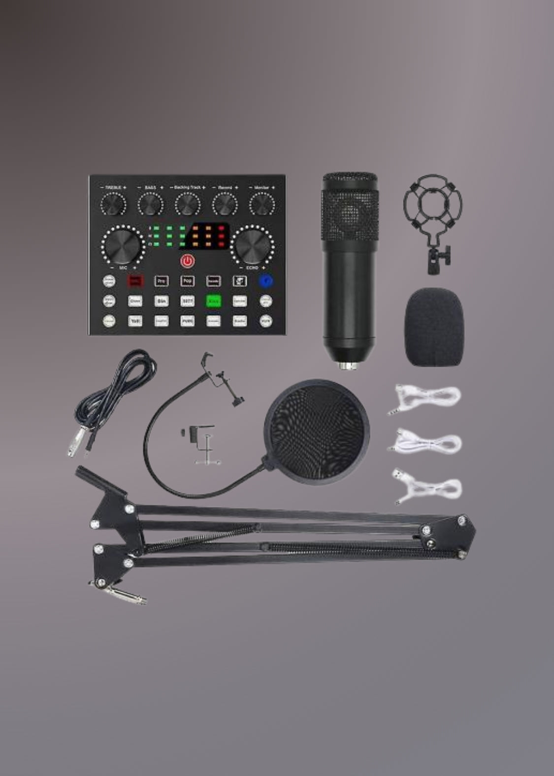 V10 BM-800 PODCAST CONDENSER MICROPHONE SET WITH LIVE SOUND CARD, RECHARGEABLE 12 KINDS OF AUXILIARY BACKGROUND FOR KARAOKE SINGING, YOUTUBE RECORDING MIC