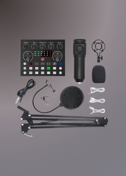 V10 BM-800 PODCAST CONDENSER MICROPHONE SET WITH LIVE SOUND CARD, RECHARGEABLE 12 KINDS OF AUXILIARY BACKGROUND FOR KARAOKE SINGING, YOUTUBE RECORDING MIC
