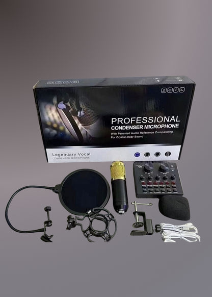 V10 BM-800 PODCAST CONDENSER MICROPHONE SET WITH LIVE SOUND CARD, RECHARGEABLE 12 KINDS OF AUXILIARY BACKGROUND FOR KARAOKE SINGING, YOUTUBE RECORDING MIC