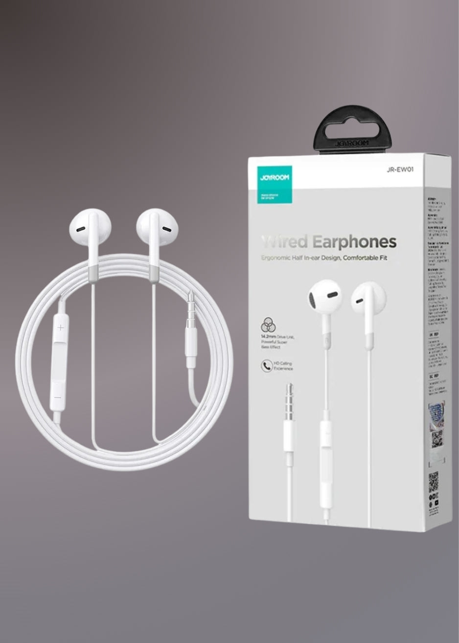 JOYROOM JR-EW01 Wired Series Half In-Ear Wired Earphones-White